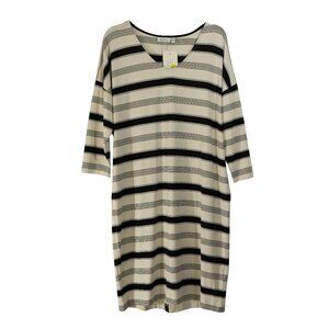 Masai Stripe Dress T Shirt Cream Black Jersey Knit Slouchy Summer Coastal Midi